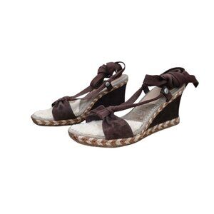 Ugg Amelie Ankle Wrap Espadrille Wedge Sandals Brown 9 EUC